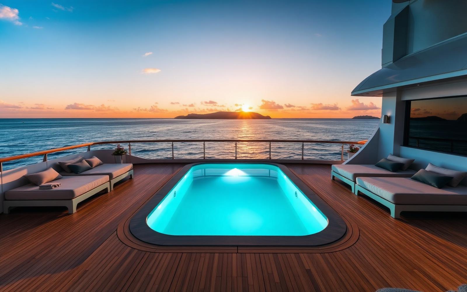 Sundeck plunge pool at golden hour
